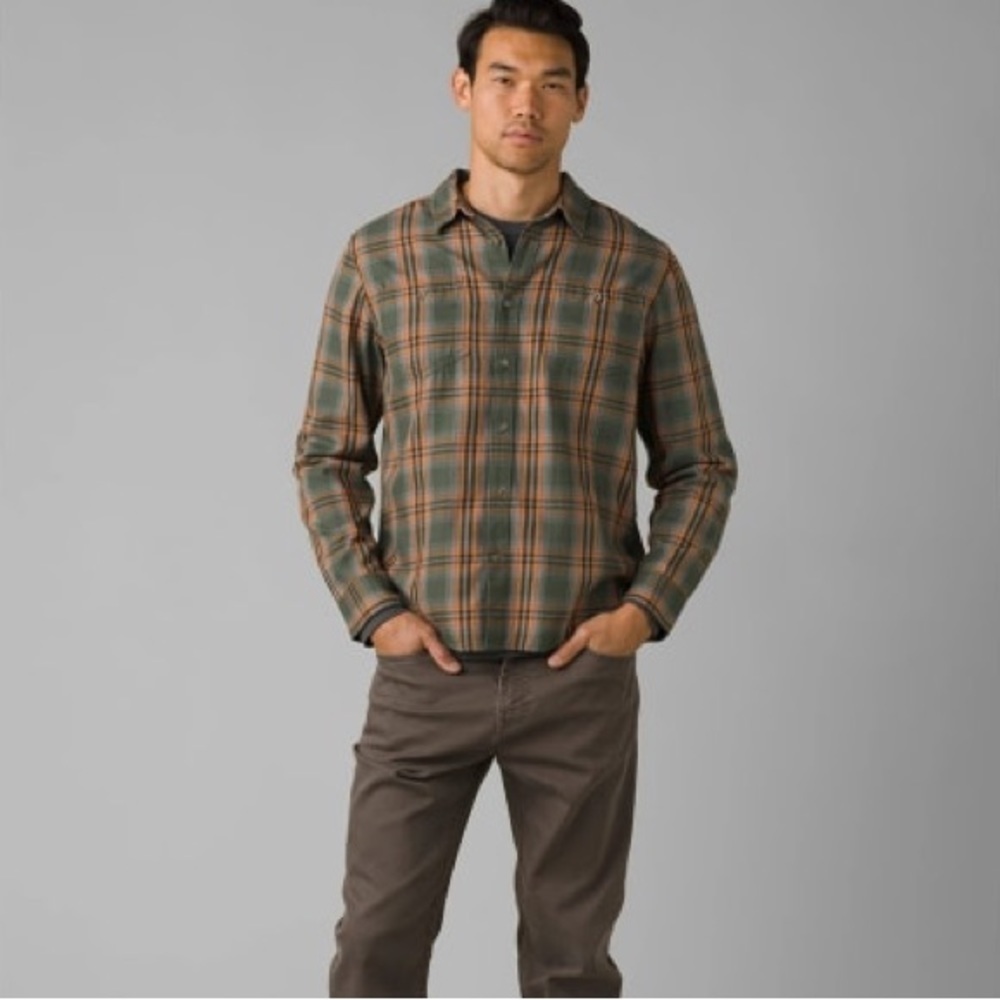 (B51) prAna Men's Dolberg Flannel Shirt, in kale, Standard Fit Small Tall, NWT